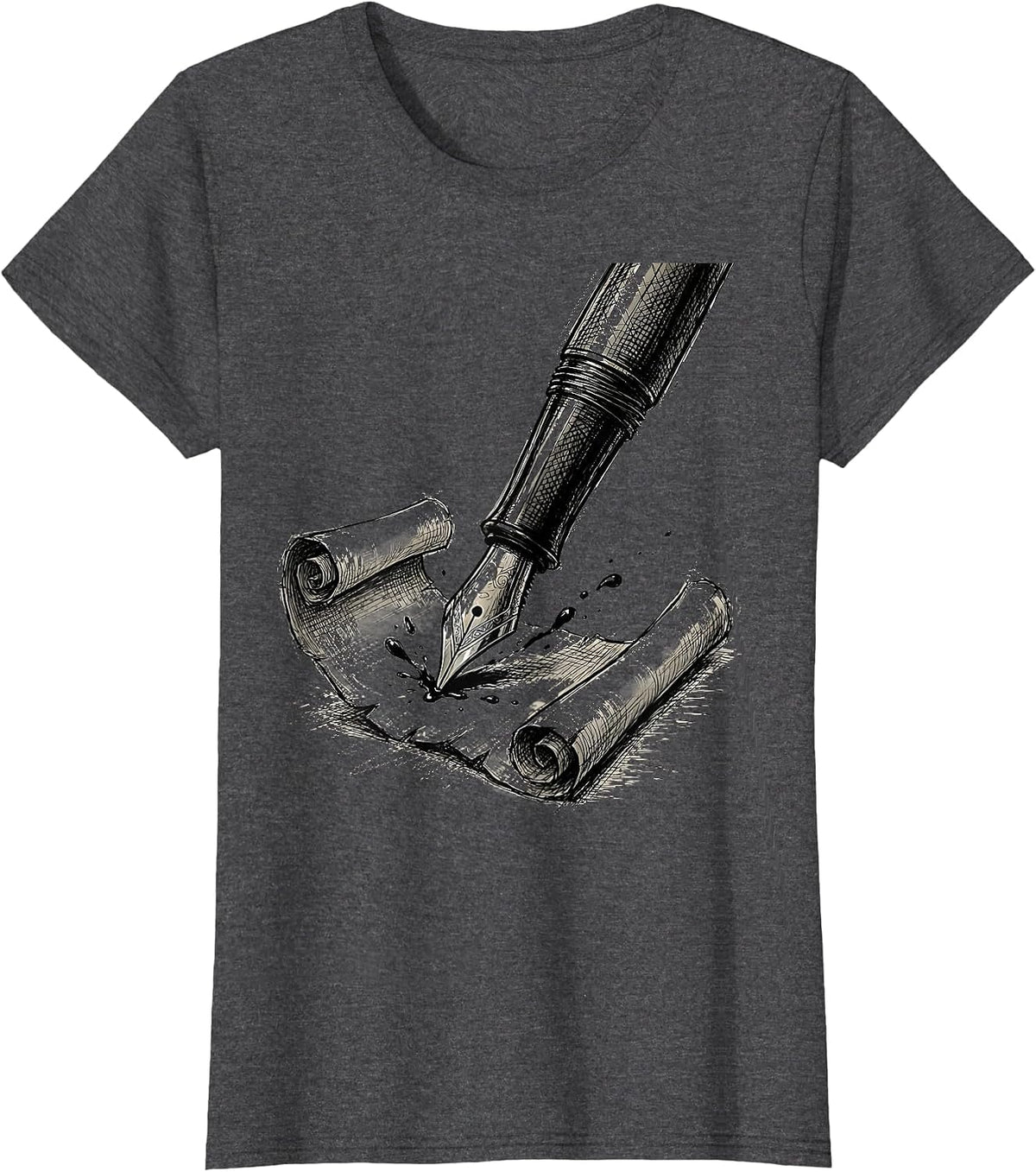 Women's English Teacher Fountain Pen Parchment Scroll Design T-Shirt - Dark Heather Grey