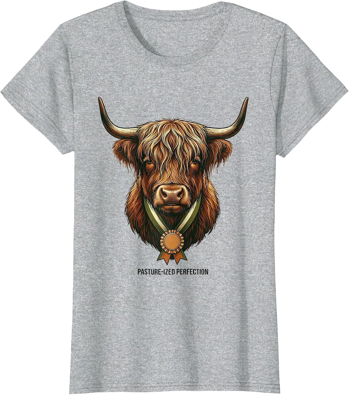 Women's Pasture-ized Perfection Funny Highland Cow Sarcastic Animal T-Shirt - Heather Grey