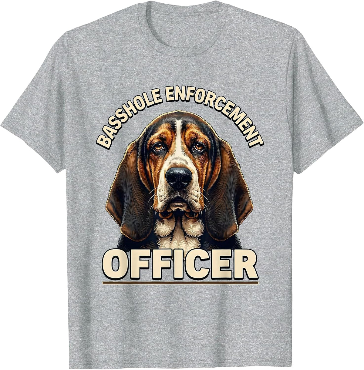 Men's Basshole Enforcement Officer Funny Basset Hound Dog Lover T-Shirt - Heather Grey