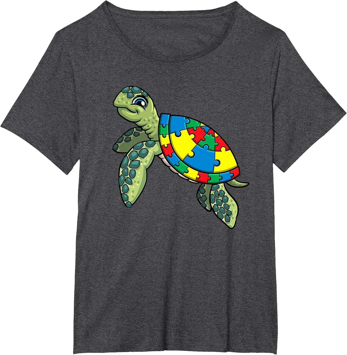 Turtle Puzzle Pieces for Autism Awareness Kids Women Teacher T-Shirt - Dark Heather Grey