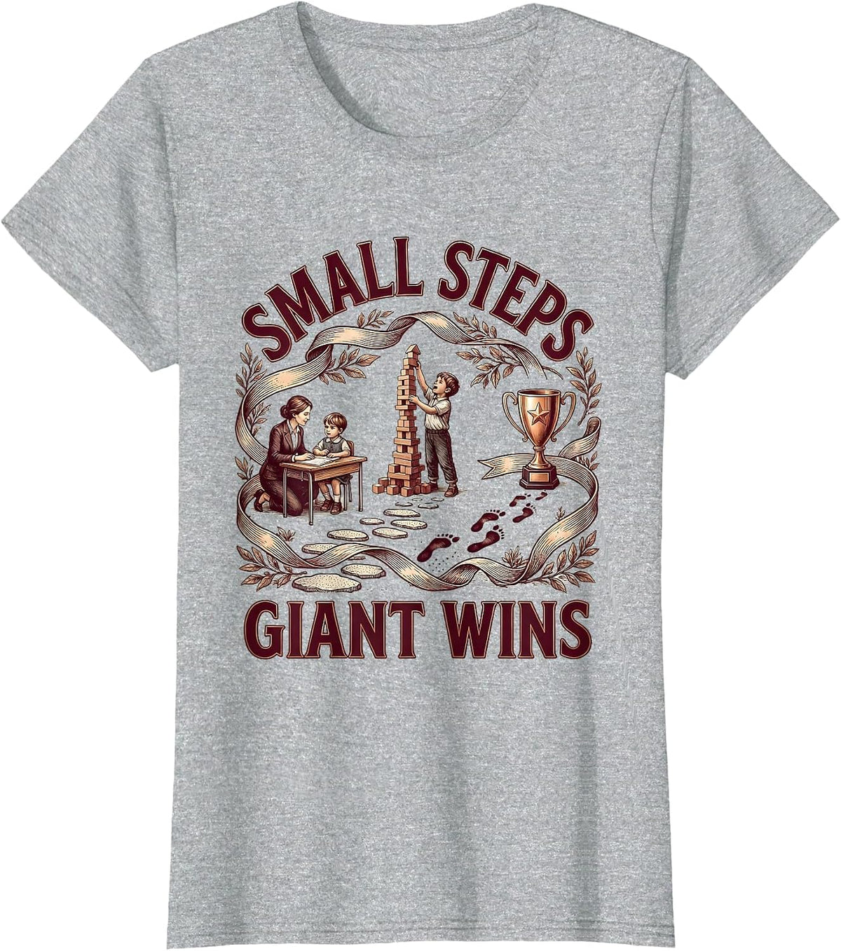Small Steps Giant Wins Special Education Teacher T-Shirt - Heather Grey