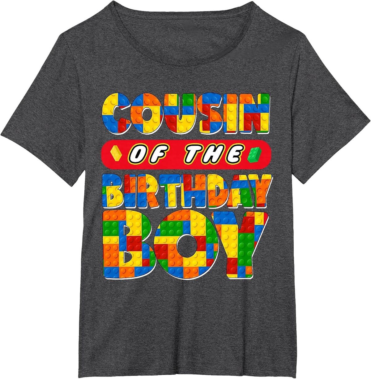Cousin Birthday Boy Building Bricks Family Party Decor T-Shirt - Dark Heather Grey