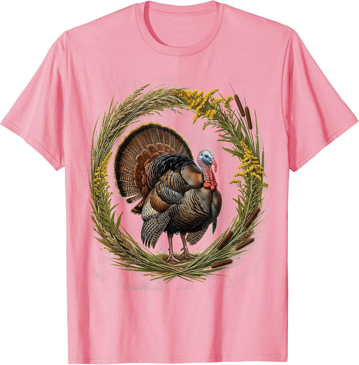 Men's Turkey Strutting Through Misty Morning Field T-Shirt - Pink