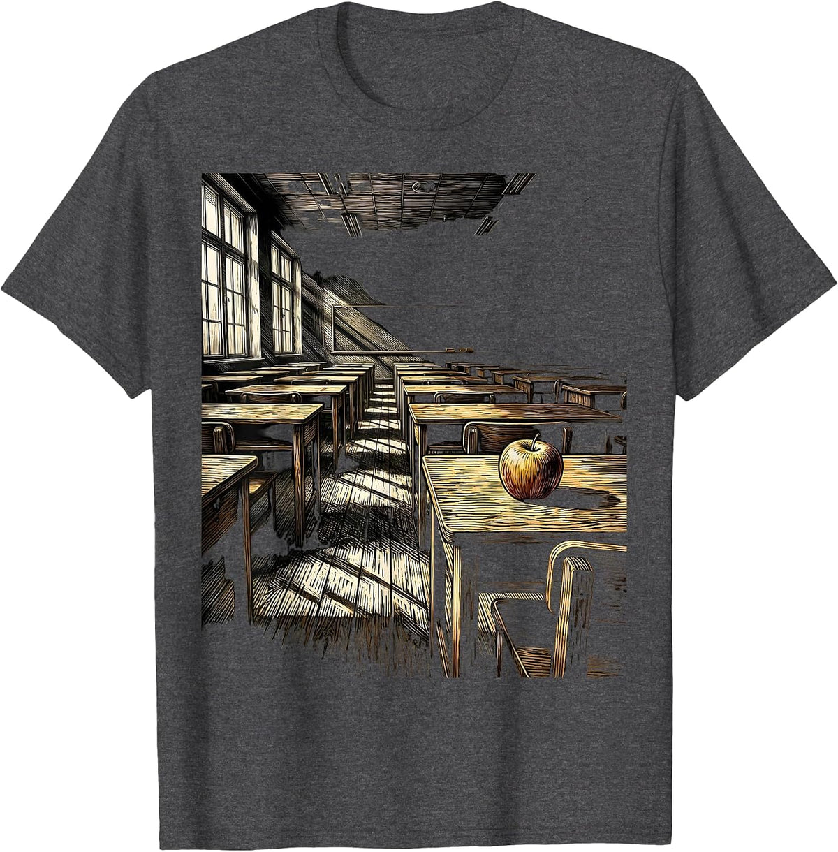 Men's Empty Classroom Golden Hour Teacher Design T-Shirt - Dark Heather Grey