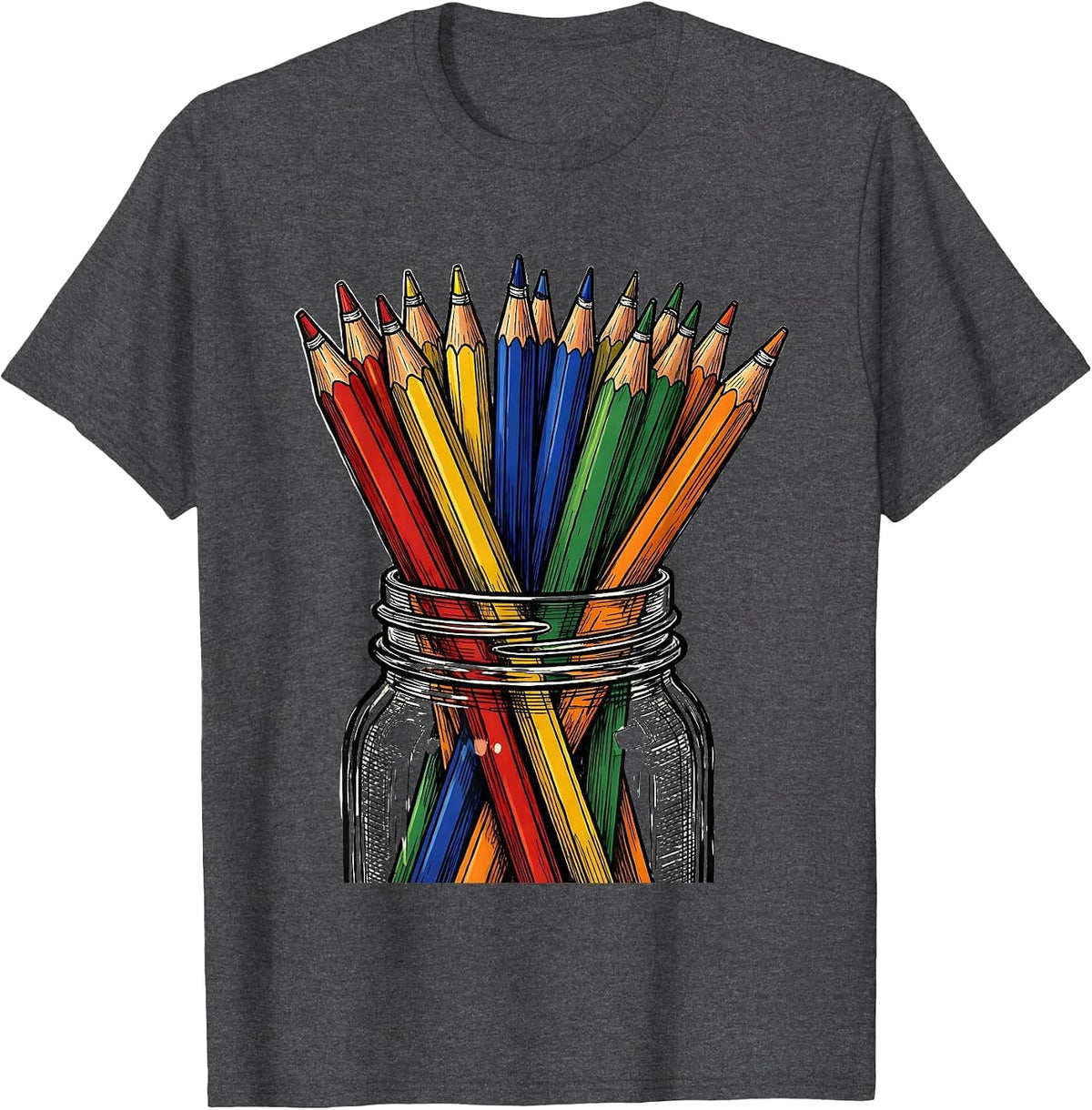 Preschool Teacher Colored Pencils Mason Jar Gift T-Shirt - Dark Heather Grey