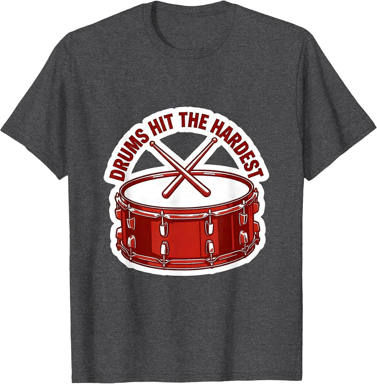 Men's Drums Hit The Hardest Drummer Design T-Shirt - Dark Heather Grey