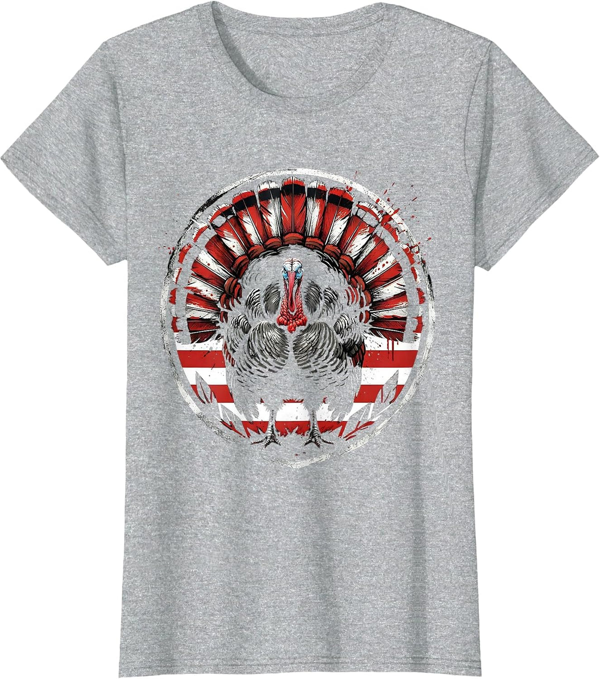 Women's Camo Turkey Strut Autumn Leaves Wildlife Design T-Shirt - Heather Grey