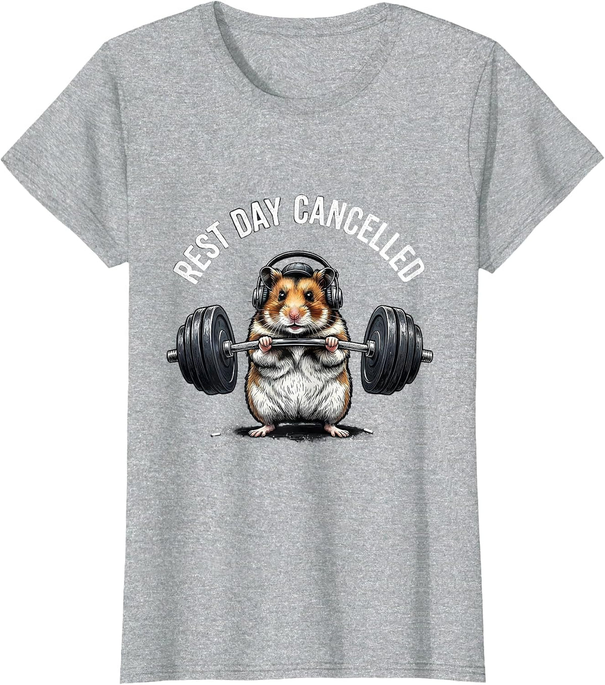 Rest Day Cancelled Funny Hamster Weightlifting Gym Meme T-Shirt - Heather Grey