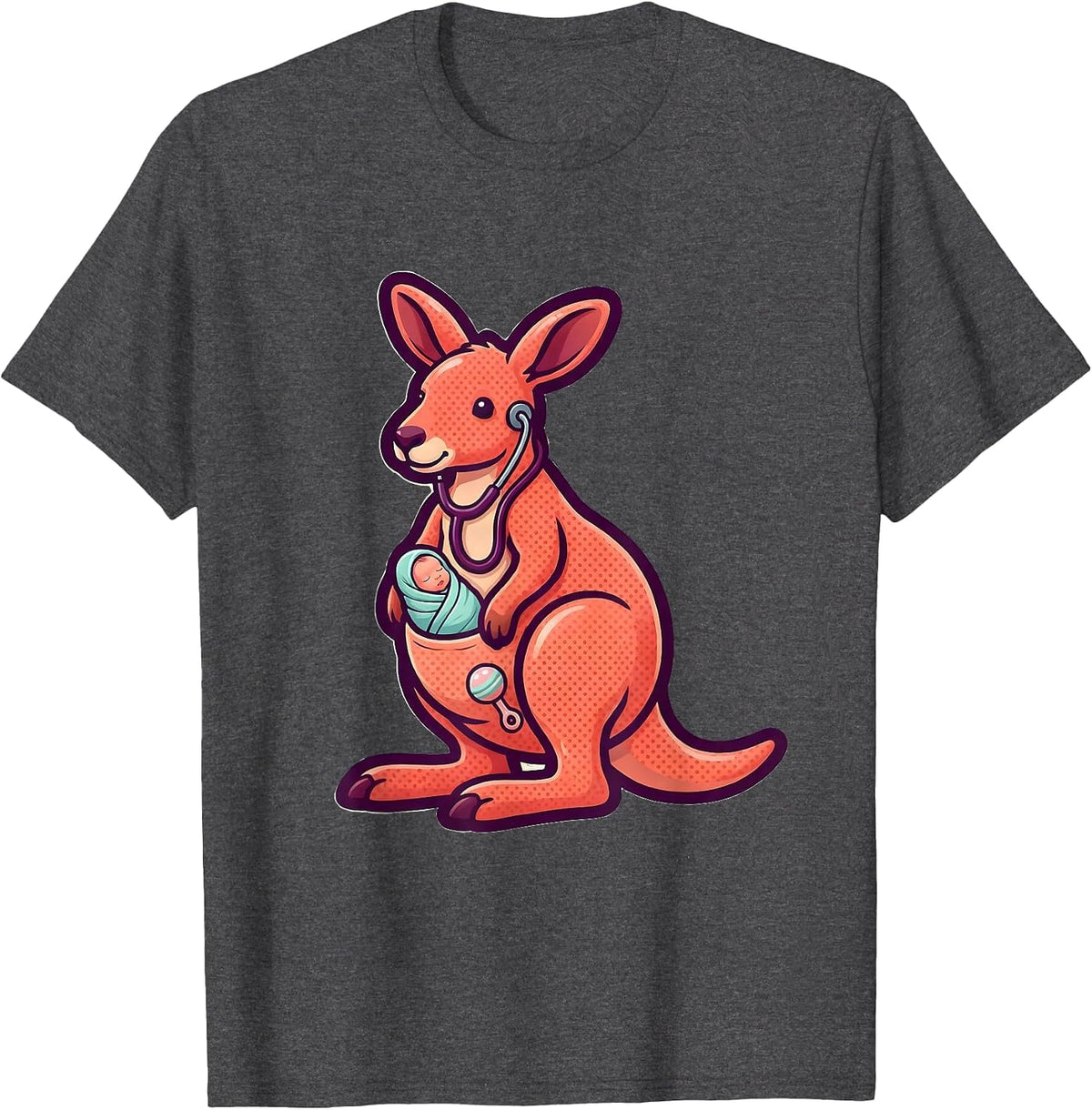 Men's Kangaroo NICU Nurse Cute Animal Bubble-Letter Pediatric T-Shirt - Dark Heather Grey