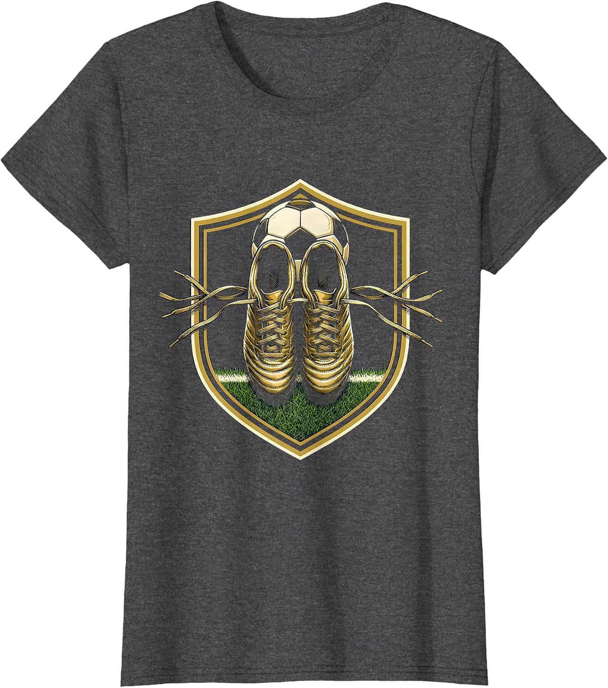 Women's Soccer Dad Cleats Over Shoulder Graphic T-Shirt - Dark Heather Grey