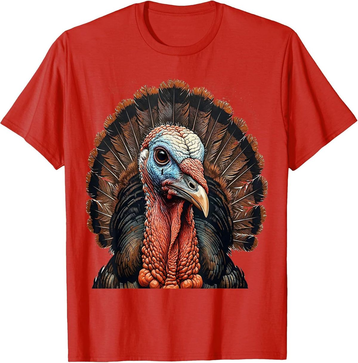 Men's Bold Turkey Face Close-Up Graphic Design T-Shirt - Red