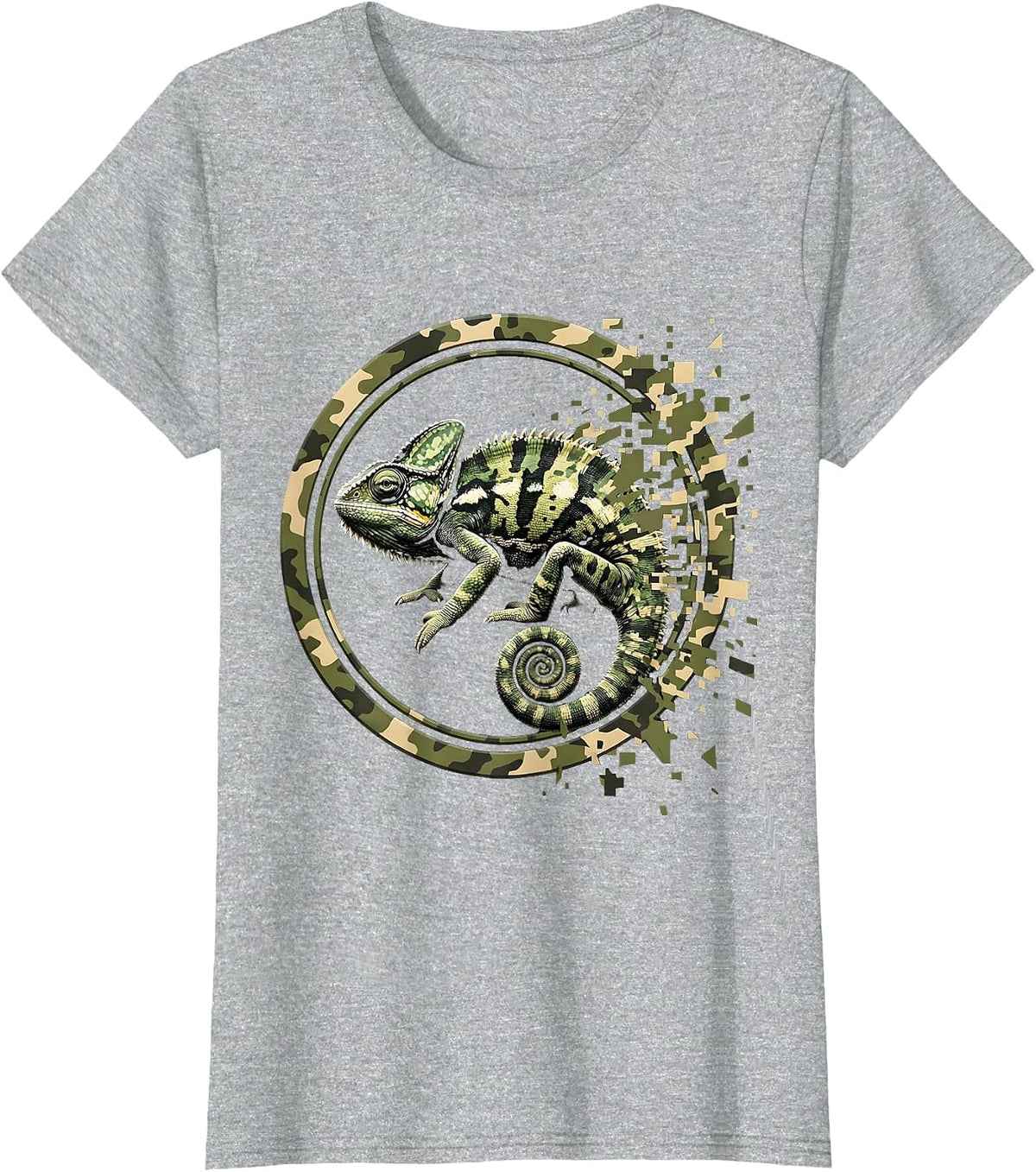 Chameleon Camo Blend Military Camouflage Design T-Shirt - Heather Grey