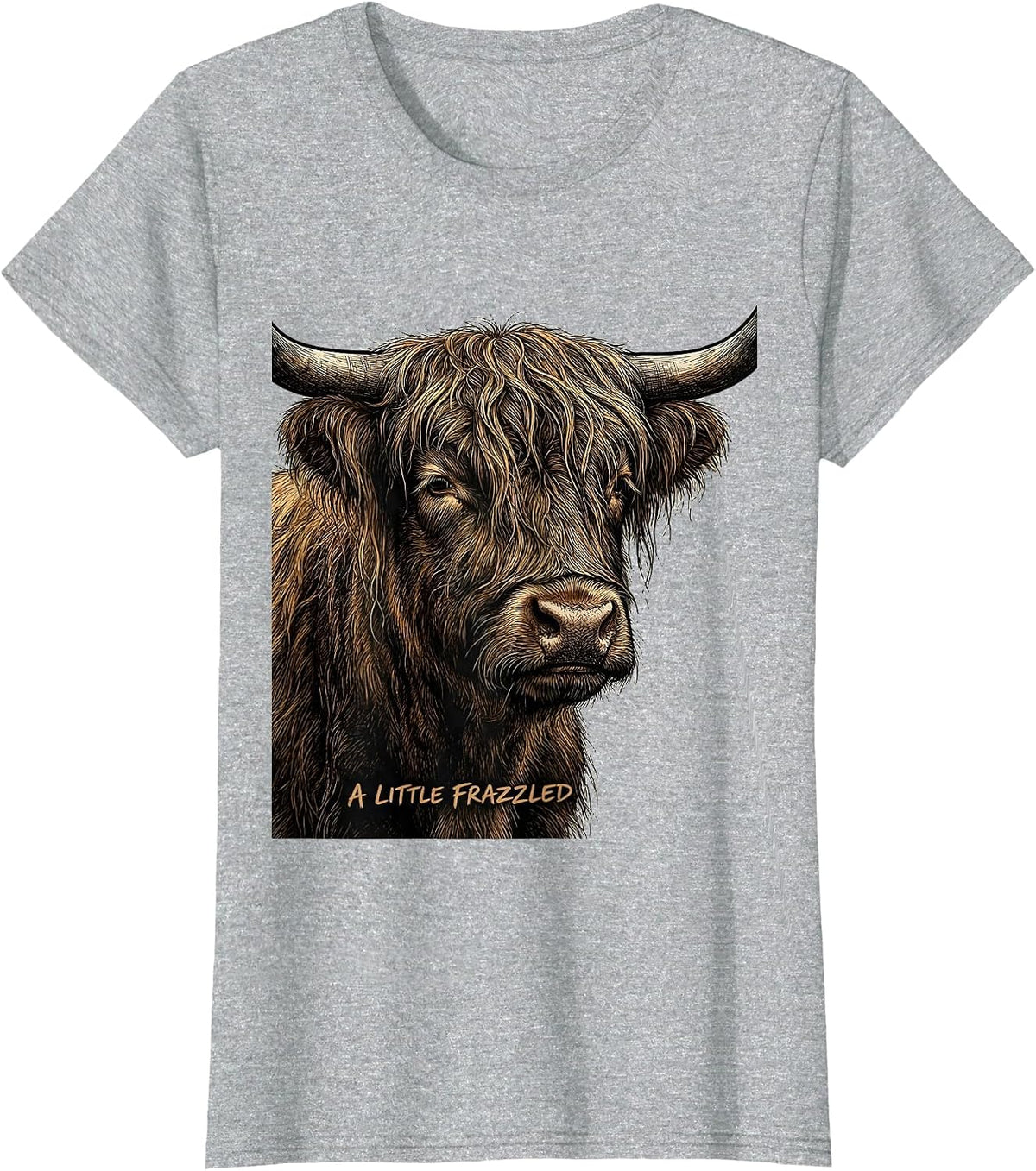A Little Frazzled Funny Highland Cow Novelty Animal Lover T-Shirt - Heather Grey
