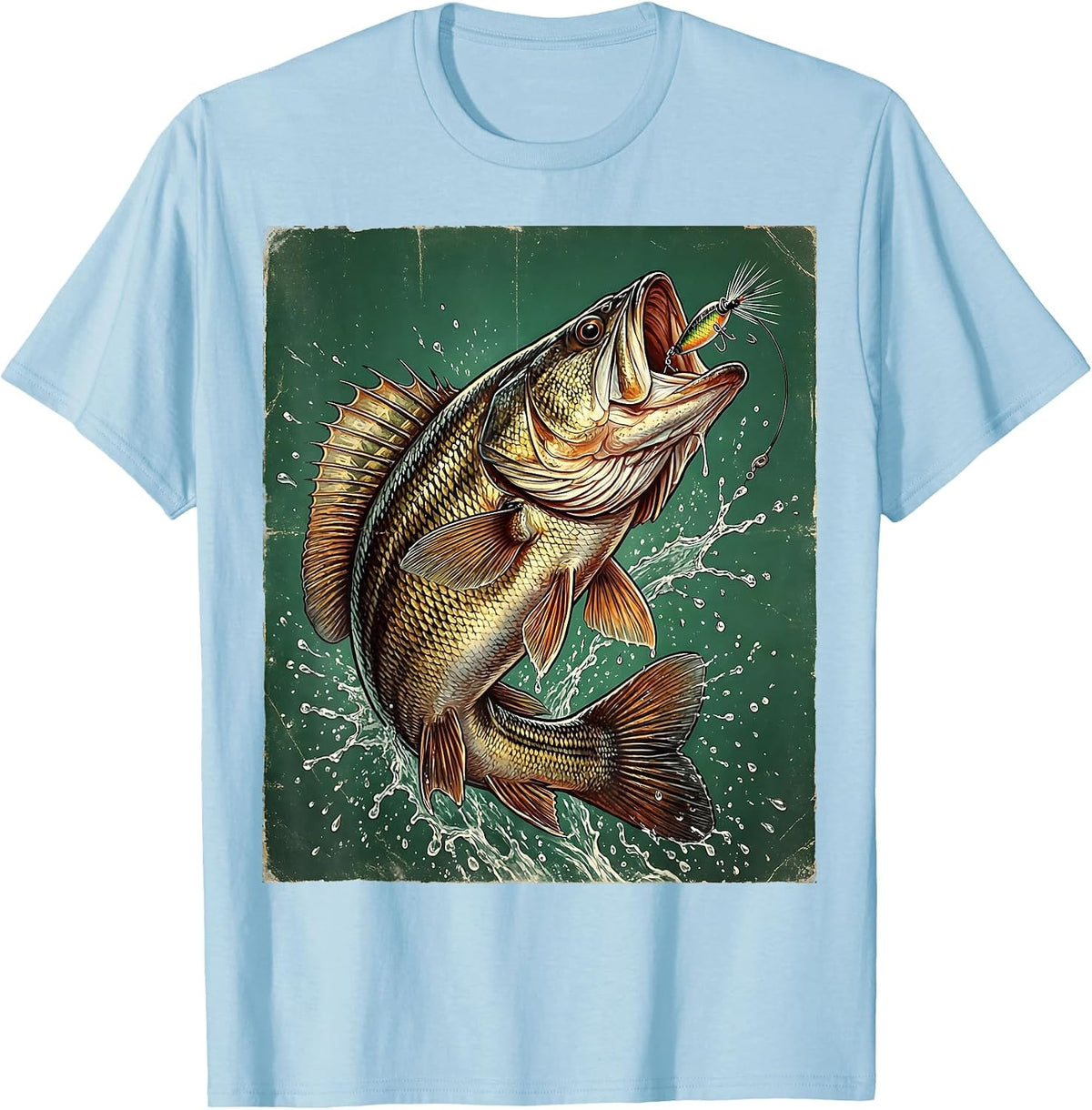 Men's Largemouth Bass with Lure Fishing Graphic T-Shirt - Baby Blue
