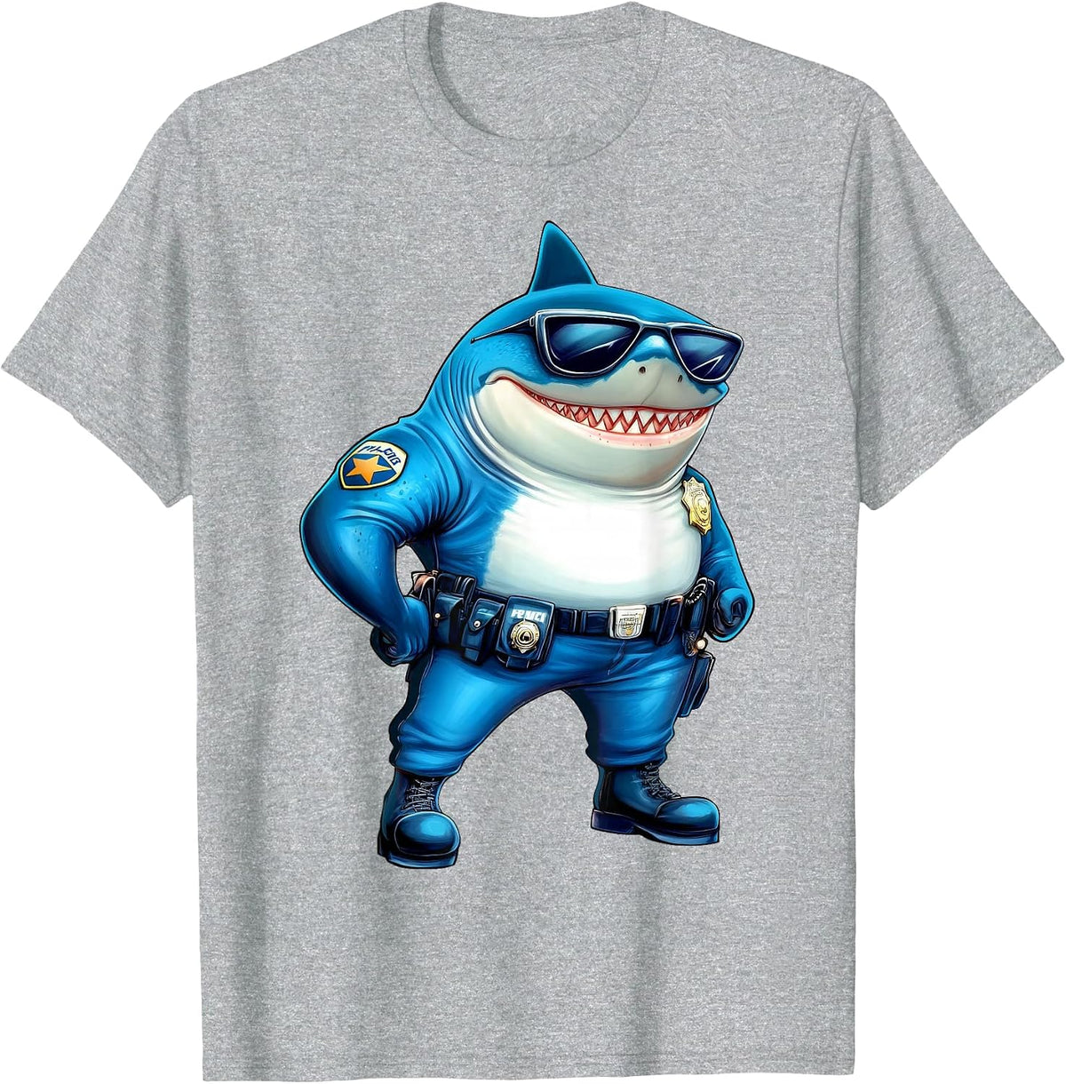Policeman Shark T-Shirt - Heather Grey