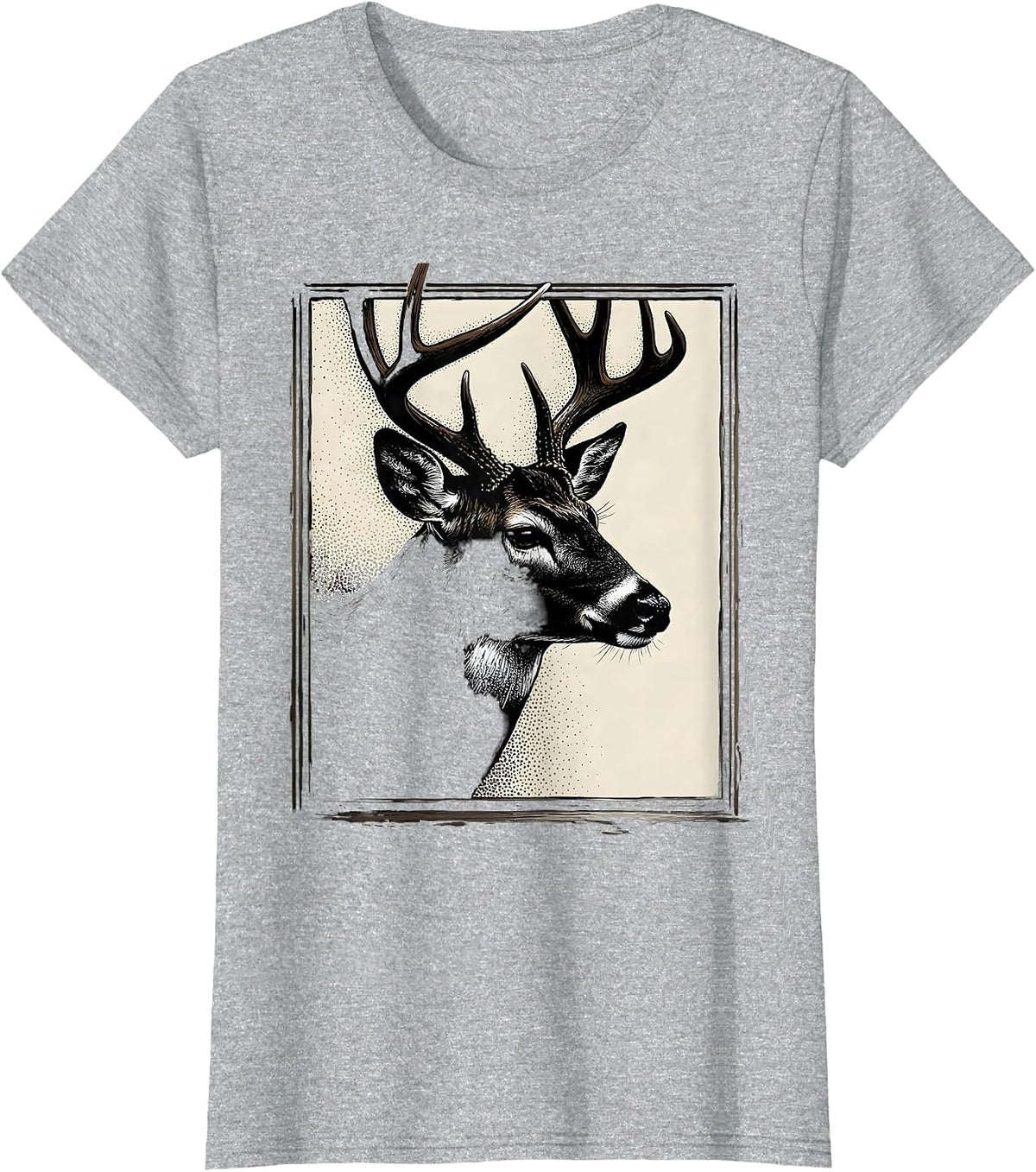 Whitetail Buck Head Dotwork Hunting Youth Teens T-Shirt - Heather Grey