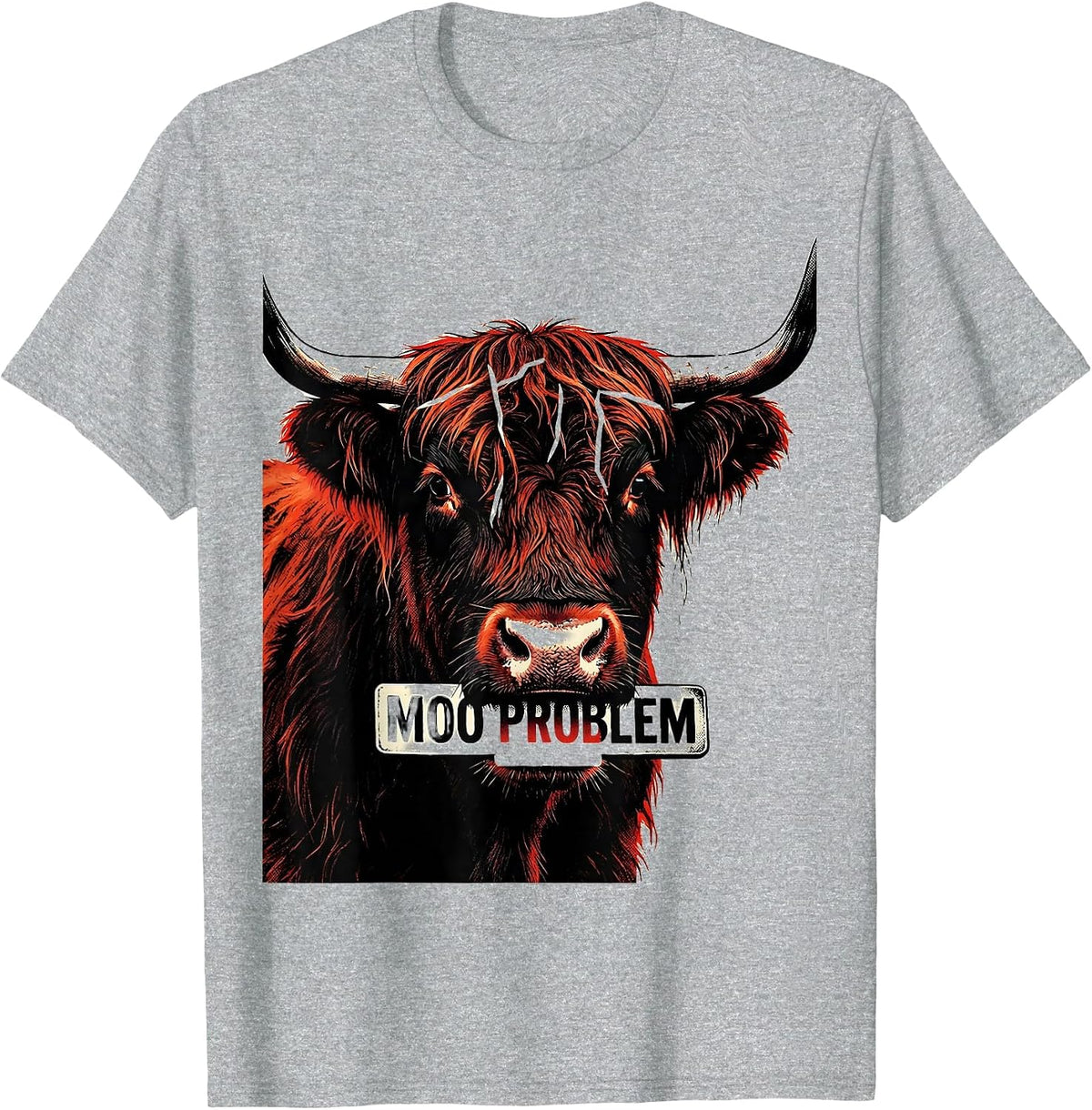 Men's Moo Problem Funny Highland Cow Humor Floral Lover T-Shirt - Heather Grey