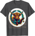 Men's Sealed Highland Cow Badge Risograph Whimsical Farm Humor T-Shirt - Dark Heather Grey