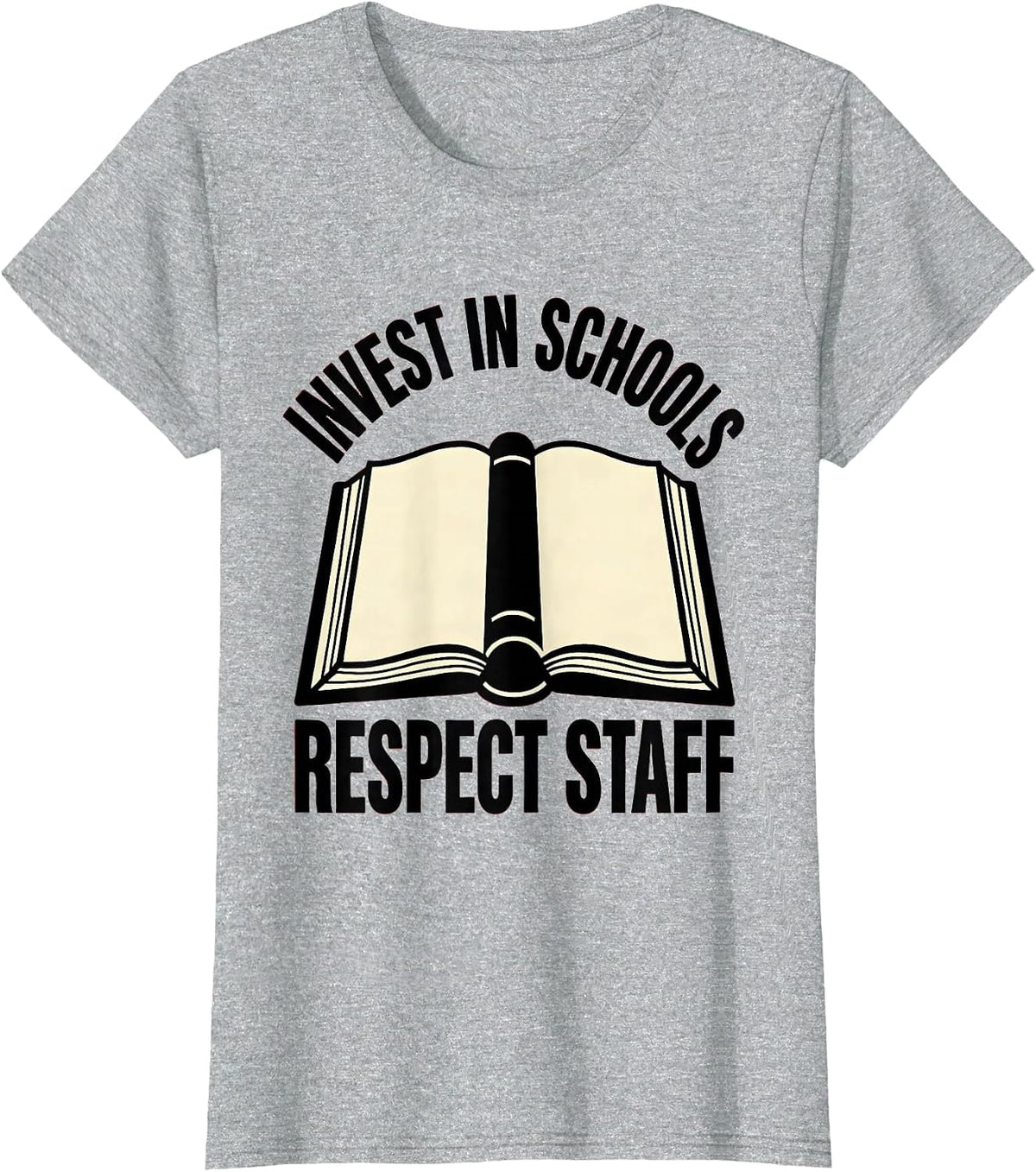 Women's Invest In Schools Respect Staff Stencil Teacher Red For Ed T-Shirt - Heather Grey