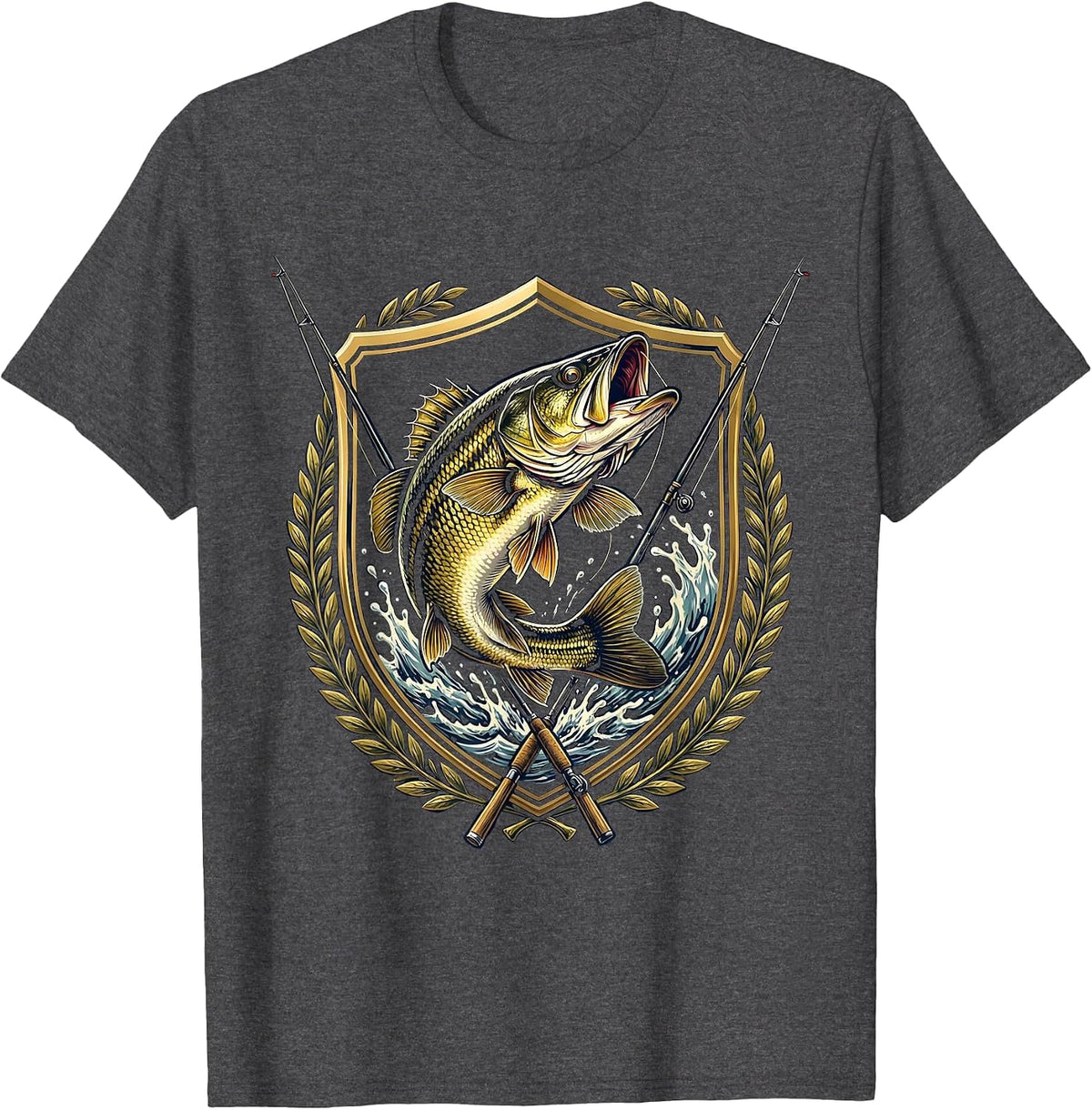 Largemouth Bass Leaping Fishing Graphic T-Shirt - Dark Heather Grey