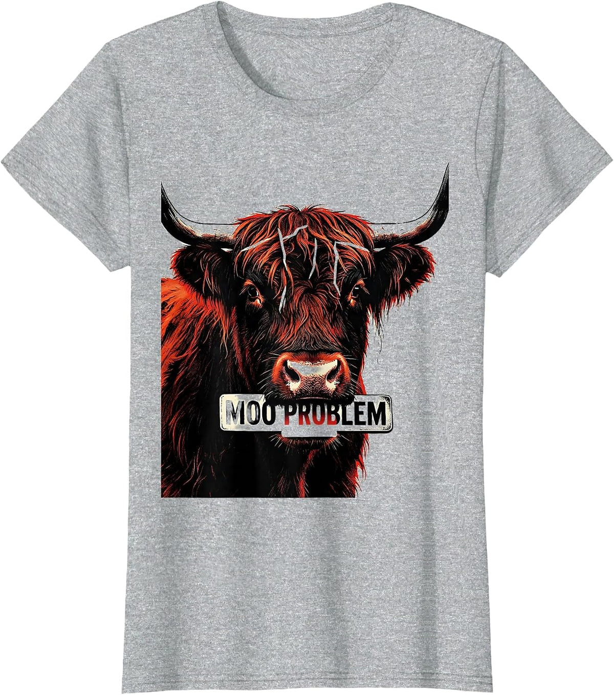 Women's Moo Problem Funny Highland Cow Humor Floral Lover T-Shirt - Heather Grey