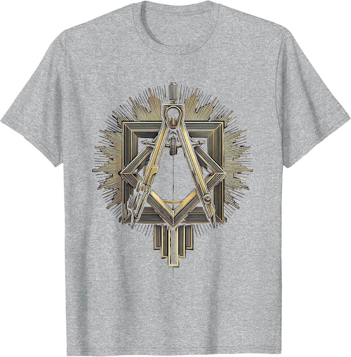 Men's Square and Compasses Art Deco Freemason Masonic Pride T-Shirt - Heather Grey
