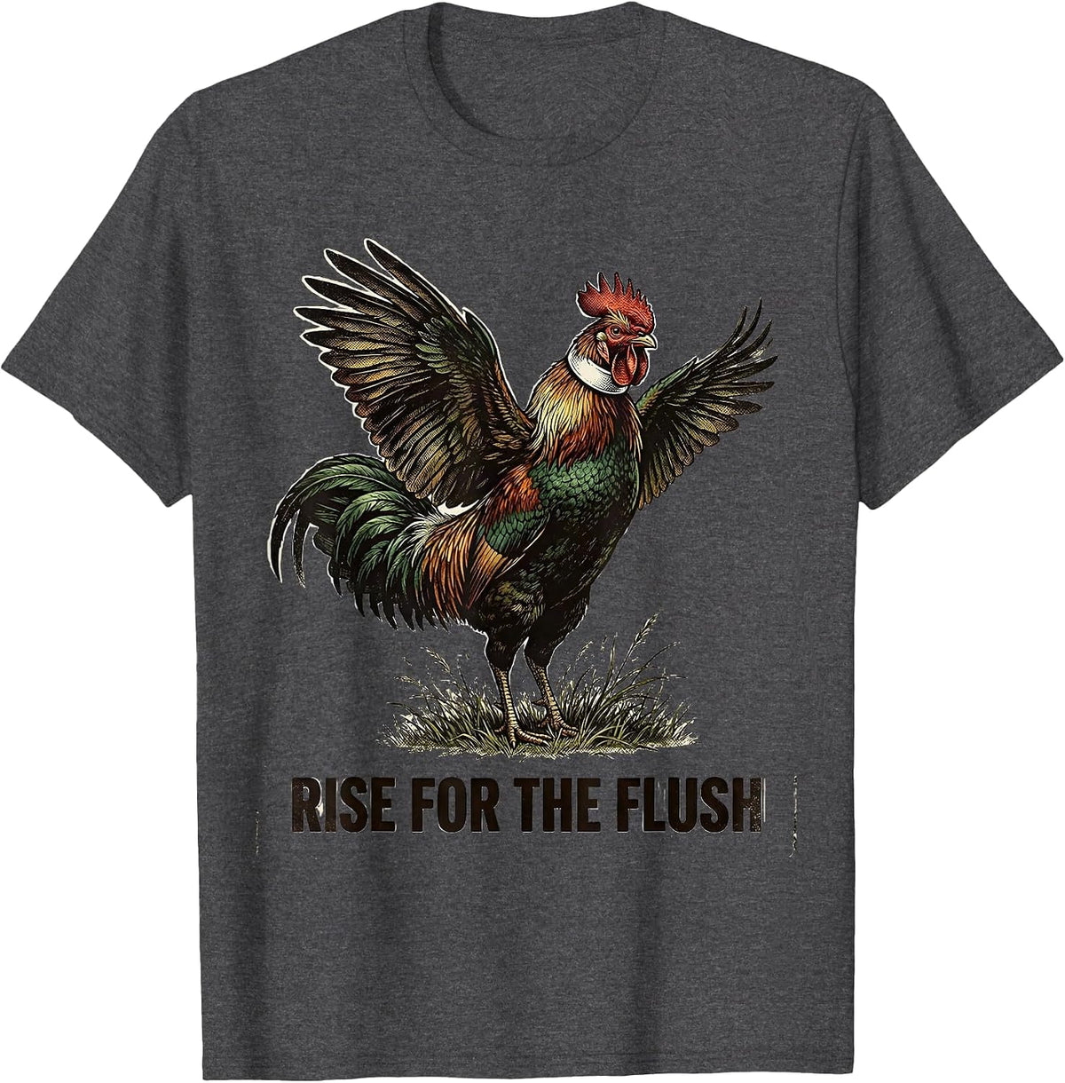 Rise For The Flush Vintage Pheasant Hunting Upland Bird T-Shirt - Dark Heather Grey