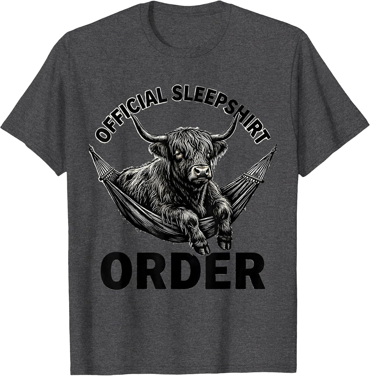 Official Sleepshirt Order Highland Cow Cozy Novelty T-Shirt - Dark Heather Grey