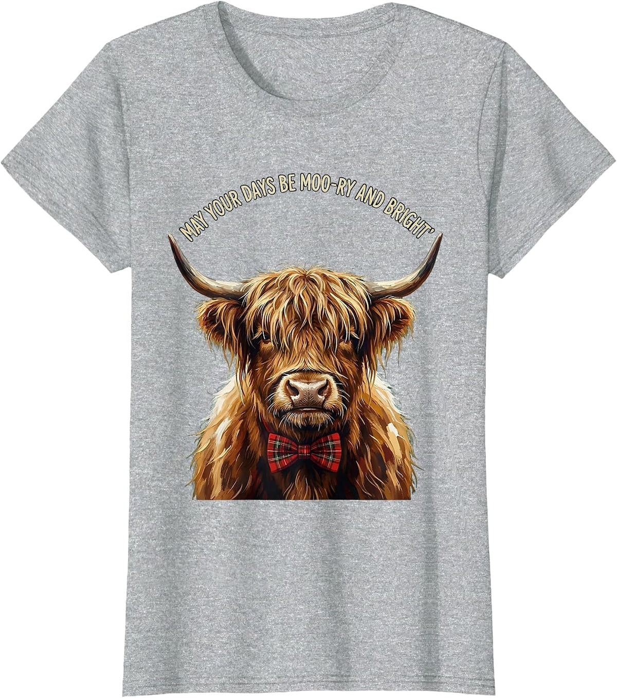 Women's May Your Days Be Moo-ry And Bright Whimsical Highland Cow T-Shirt - Heather Grey