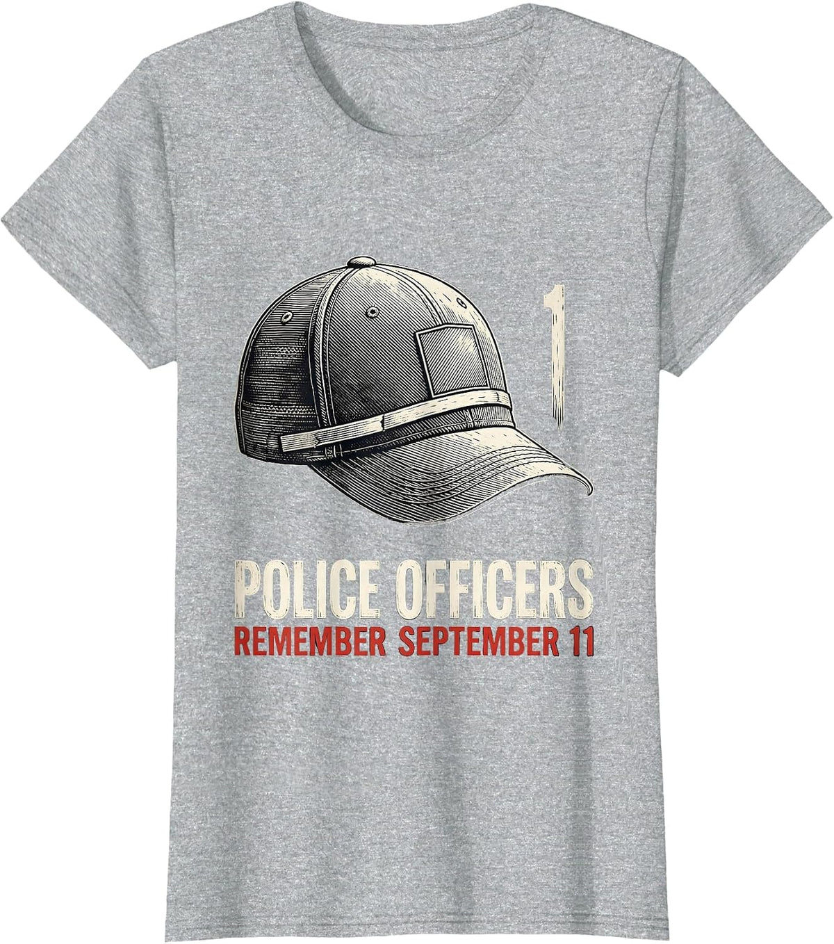Police Officers Remember September 11 Duty Cap Memorial T-Shirt - Heather Grey