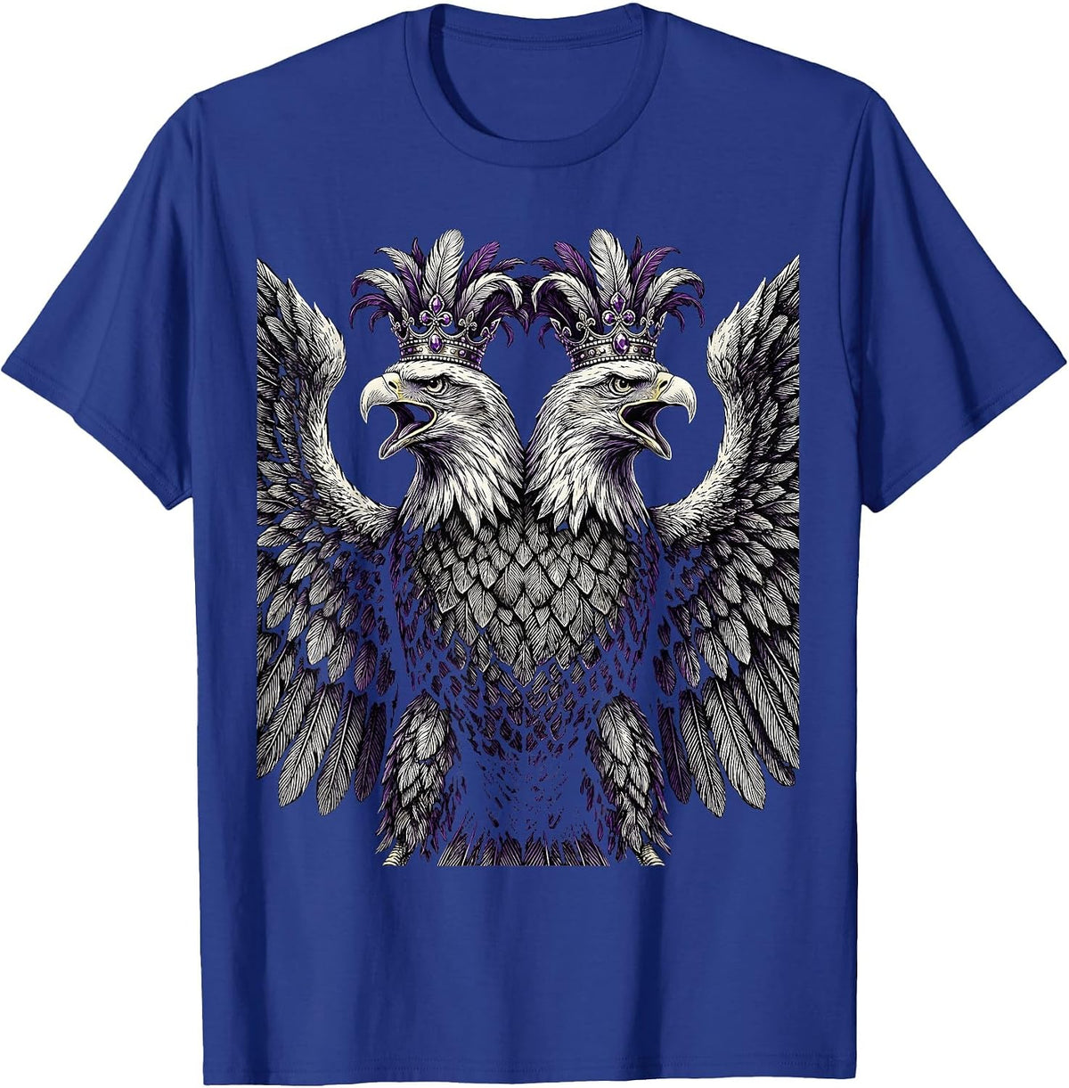 Mardi Gras Two-Headed Eagle Carnival Crown T-Shirt - Royal Blue