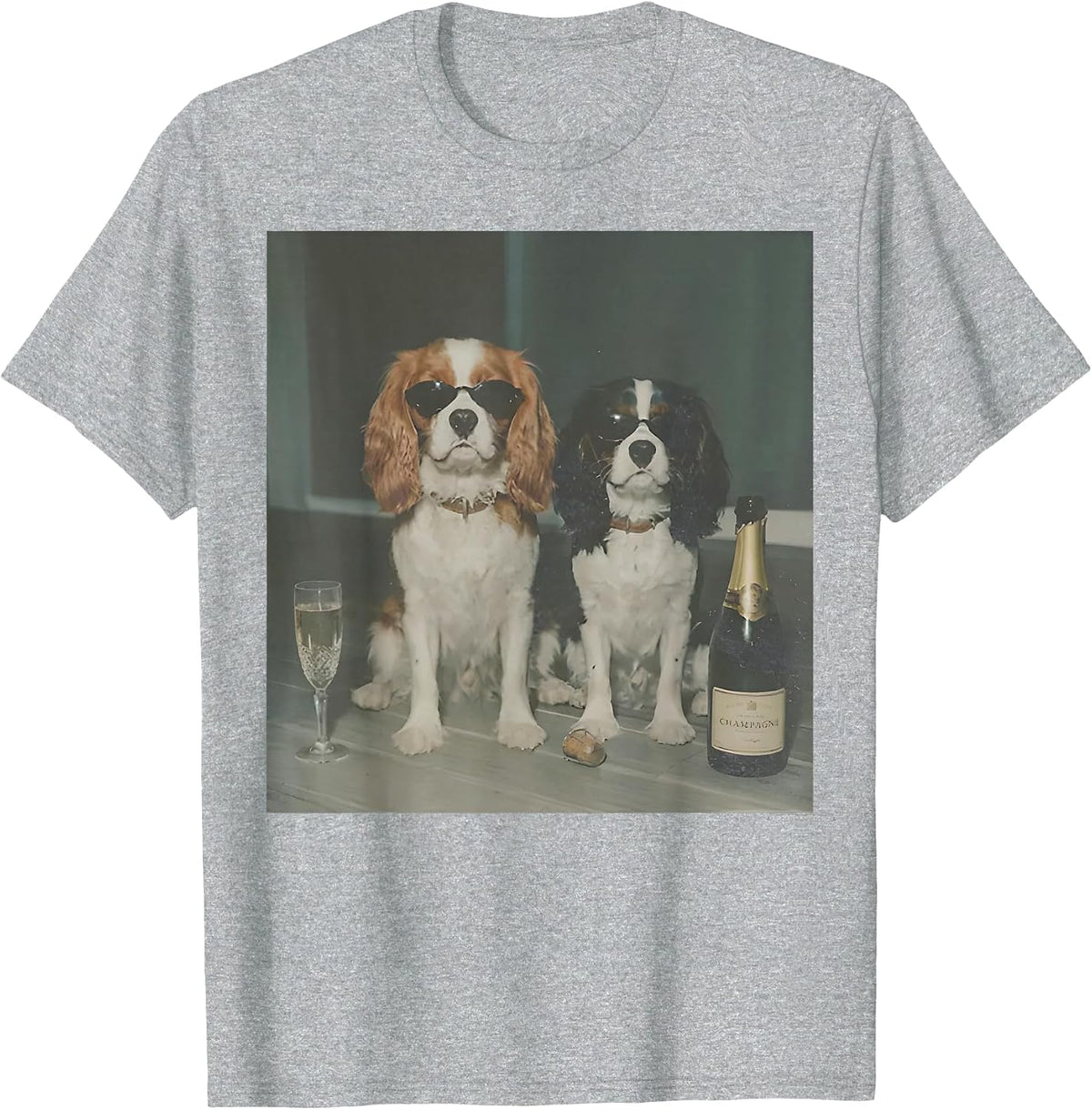 Cavalier King Charles Drinking Champagne Funny Dog Meme T-Shirt - Heather Grey