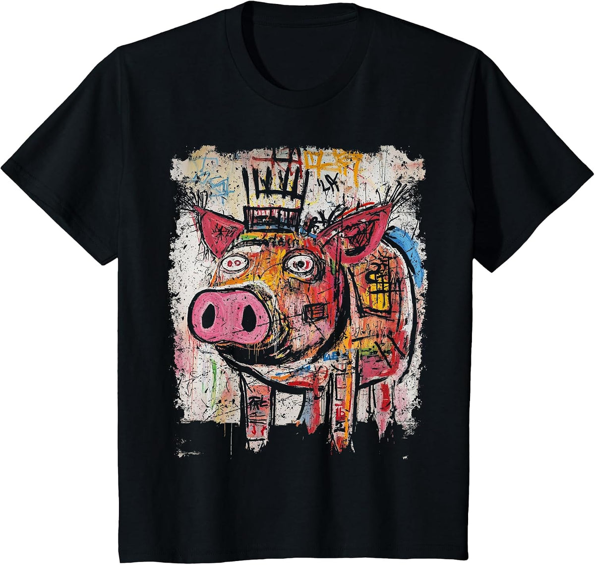 Pop Art Style Pig 90s Men's Graffiti T-Shirt - Black