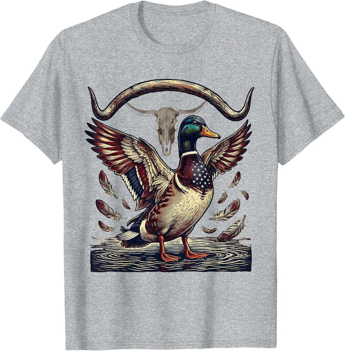 Men's Duck Camo Feathers on Water Illustration T-Shirt - Heather Grey