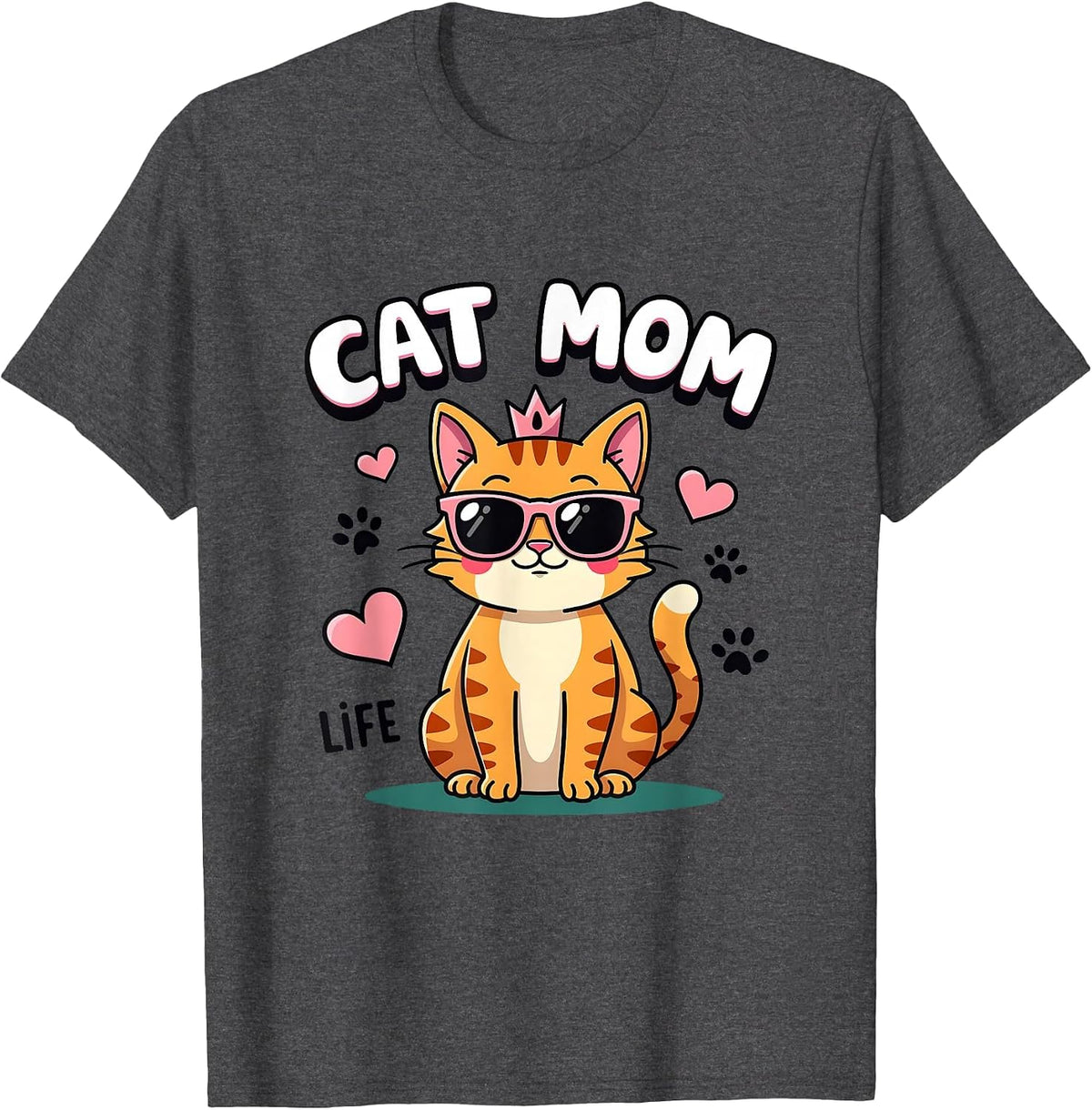 Cat Mom Life Funny Feline Design T-Shirt - Dark Heather Grey