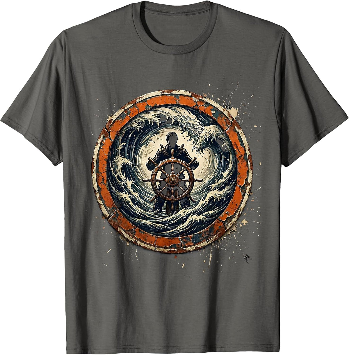 Men's Chaos Coordinator Ship Wheel Whirlpool Graphic T-Shirt - Asphalt Grey