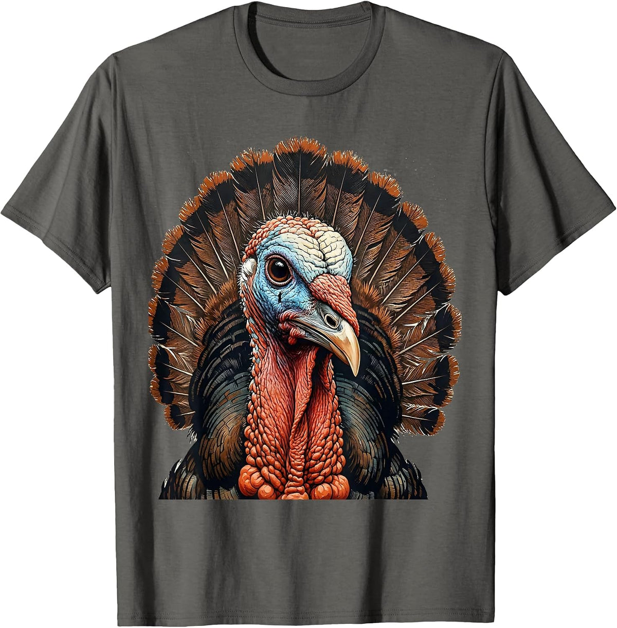 Men's Bold Turkey Face Close-Up Graphic Design T-Shirt - Asphalt Grey