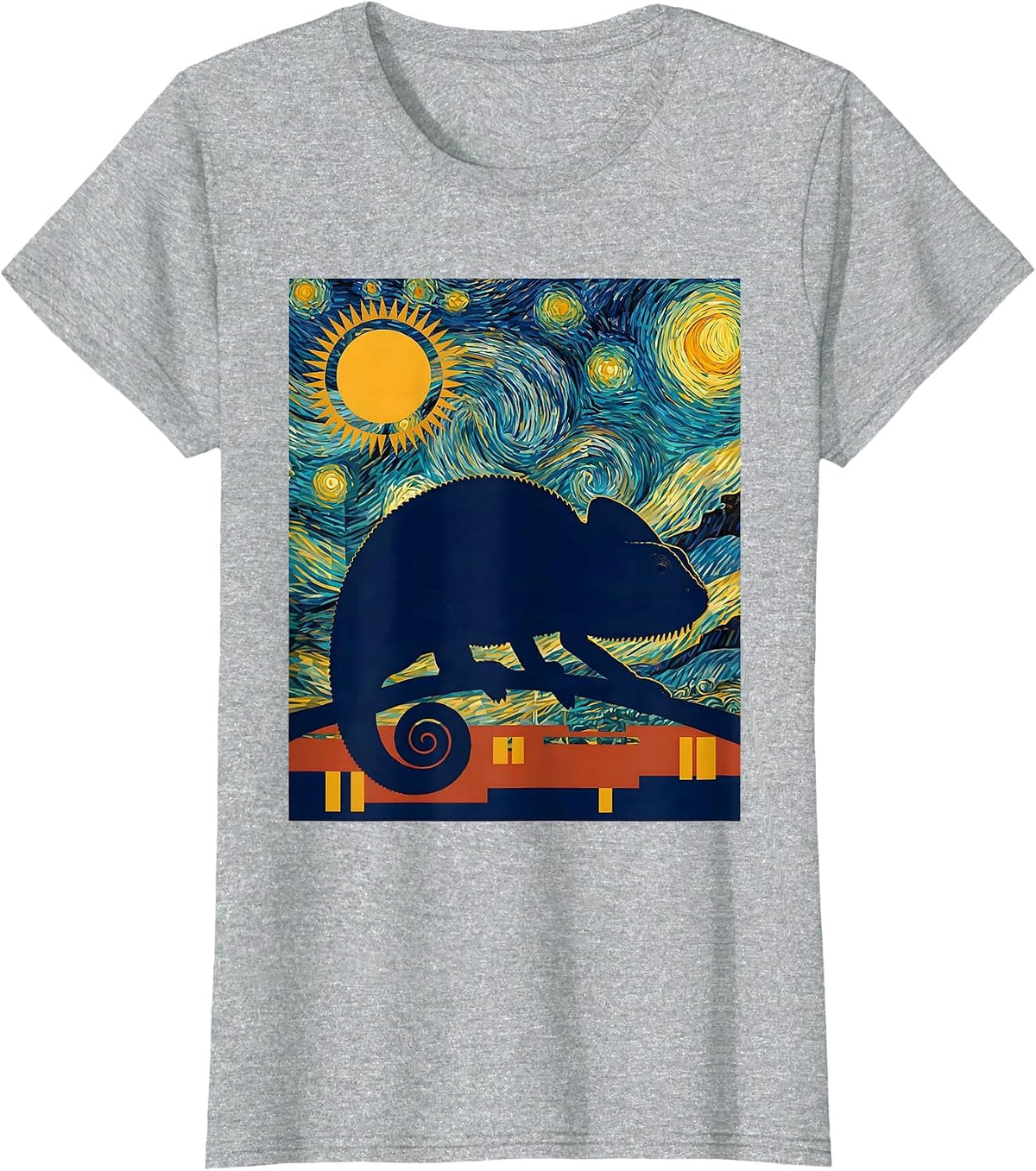 Chameleon Starry Night Animal Lover Van Gogh Art Meme T-Shirt - Heather Grey