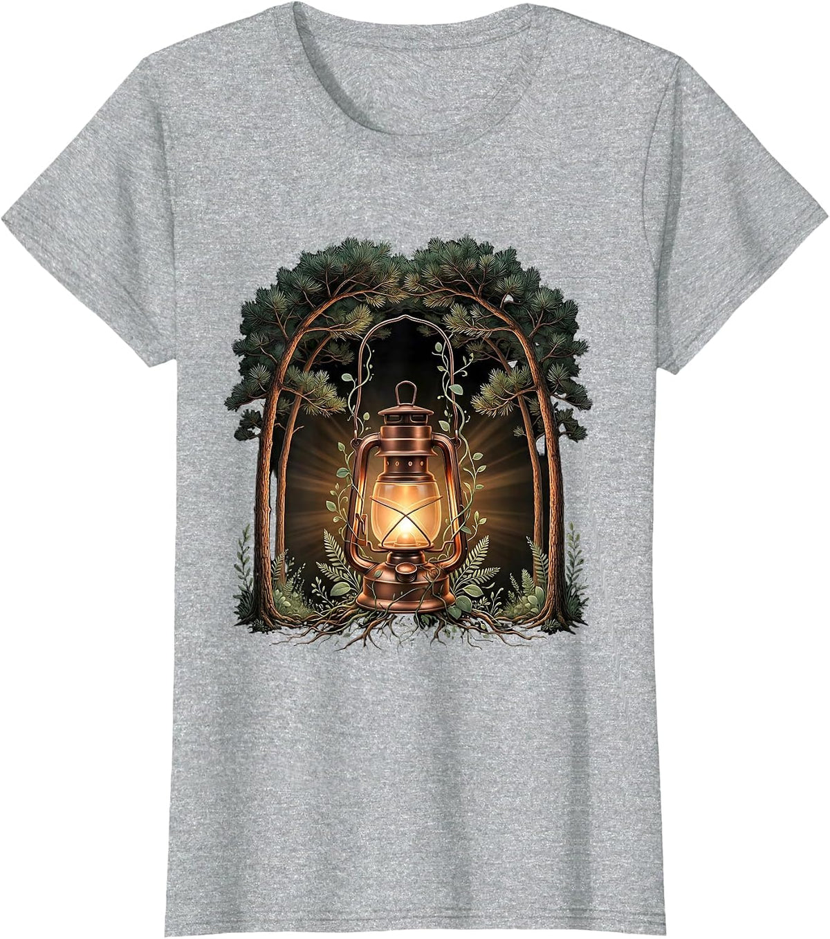 Social Worker Lantern Dark Forest Path Illustration T-Shirt - Heather Grey