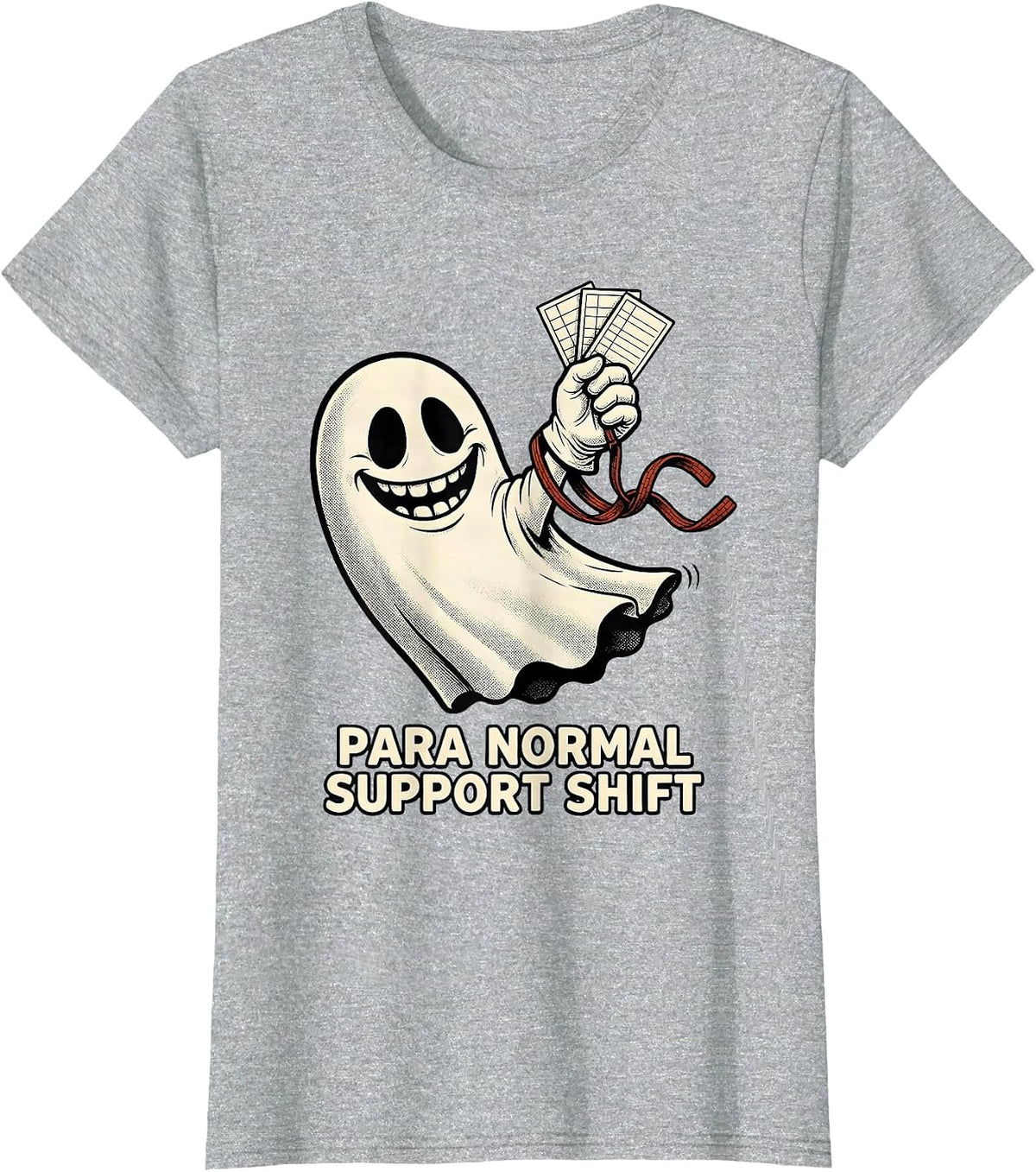 Para Normal Support Shift Retro Cartoon Ghost Paraeducator T-Shirt - Heather Grey