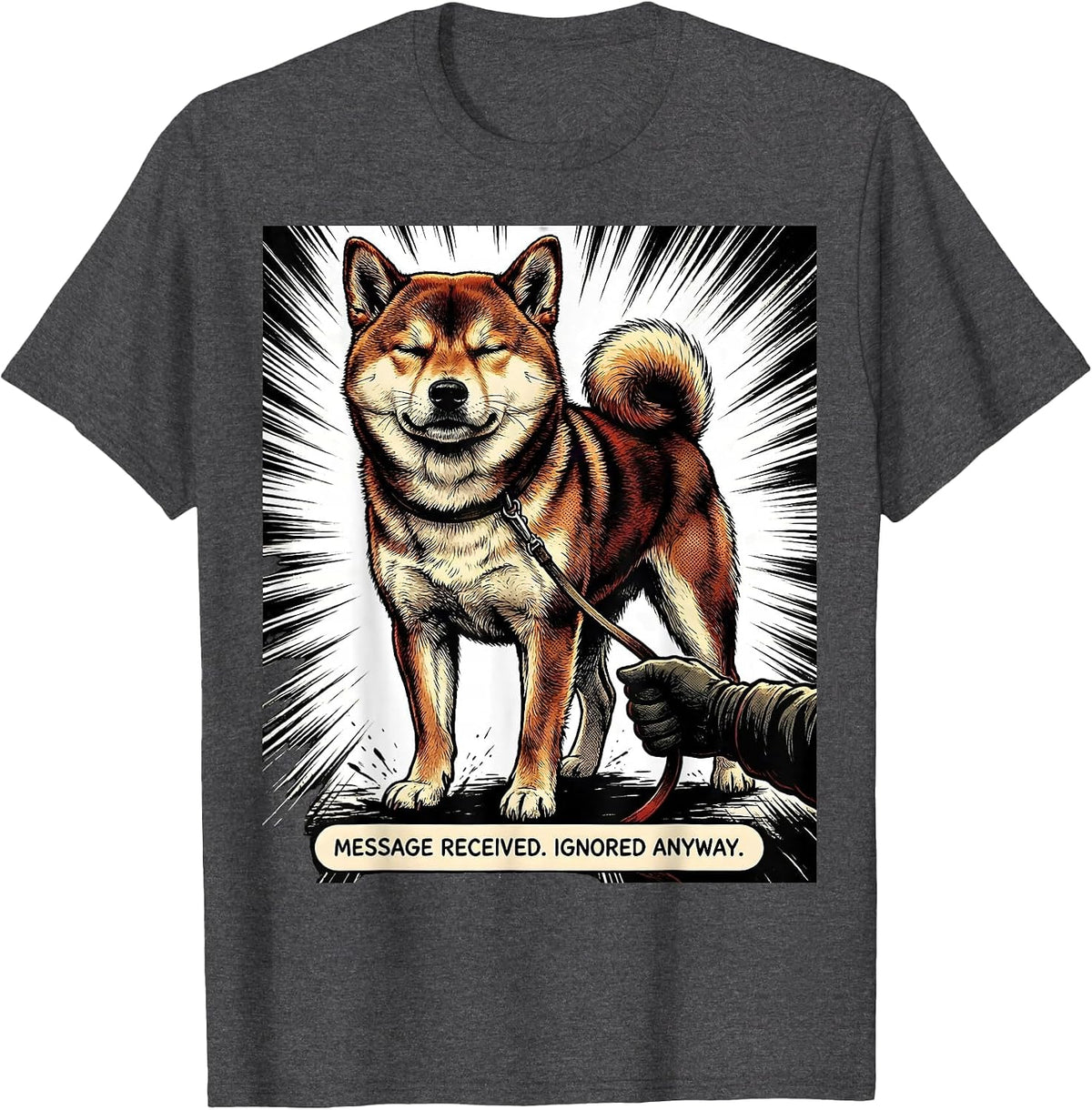 Message Received Ignored Anyway Comic Book Shiba Inu Dog T-Shirt - Dark Heather Grey