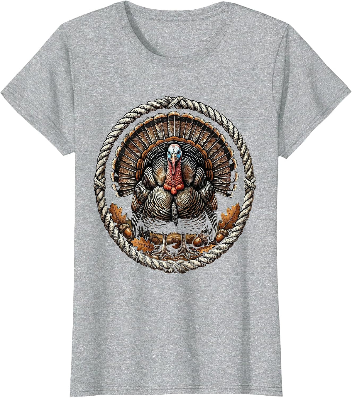 Turkey Strutting Through Fallen Autumn Leaves T-Shirt - Heather Grey