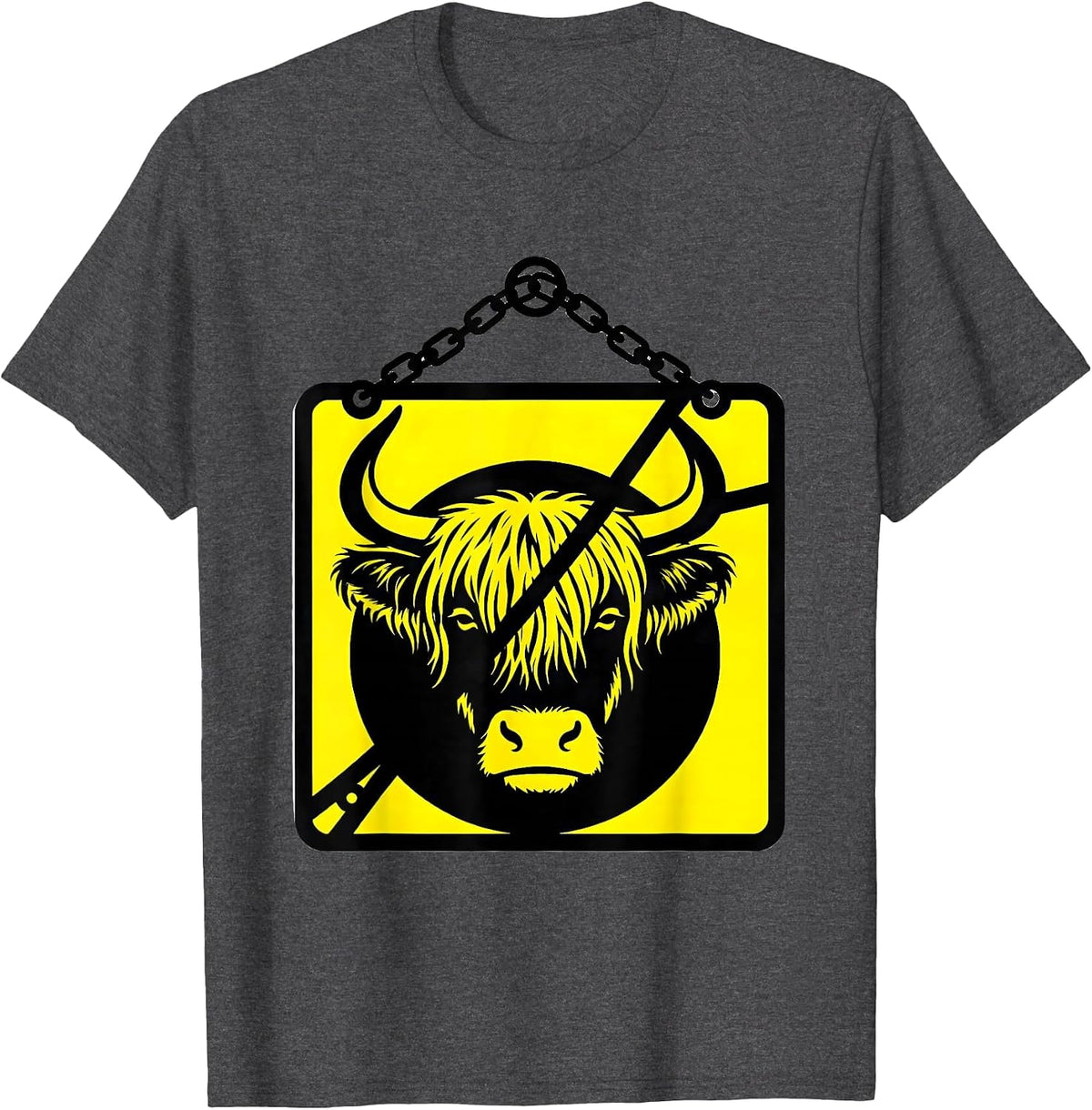 Highland Cow Stencil Graphic Farm Animal Lover Cozy T-Shirt - Dark Heather Grey