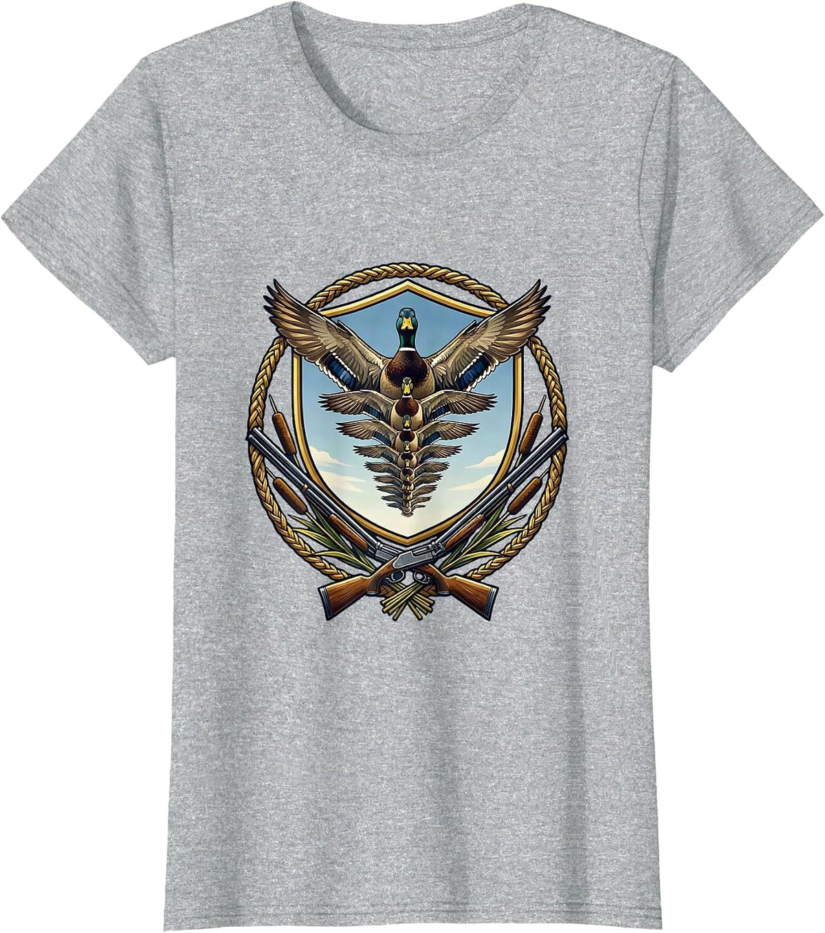 Overhead Flying Ducks V Formation Hunting Design T-Shirt - Heather Grey