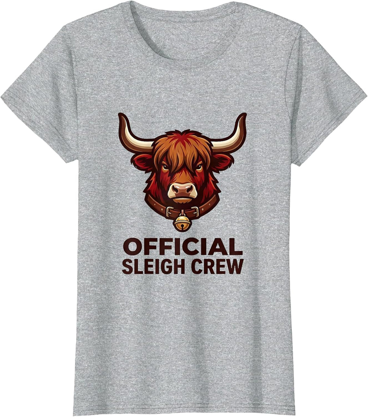 Official Sleigh Crew Highland Cow Christmas Holiday Humor T-Shirt - Heather Grey