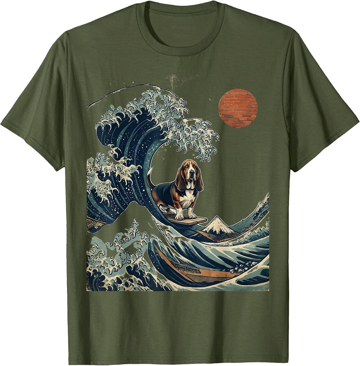 Basset Hound Japanese Great Wave Vintage Dog Lover Gift T-Shirt - Olive Green