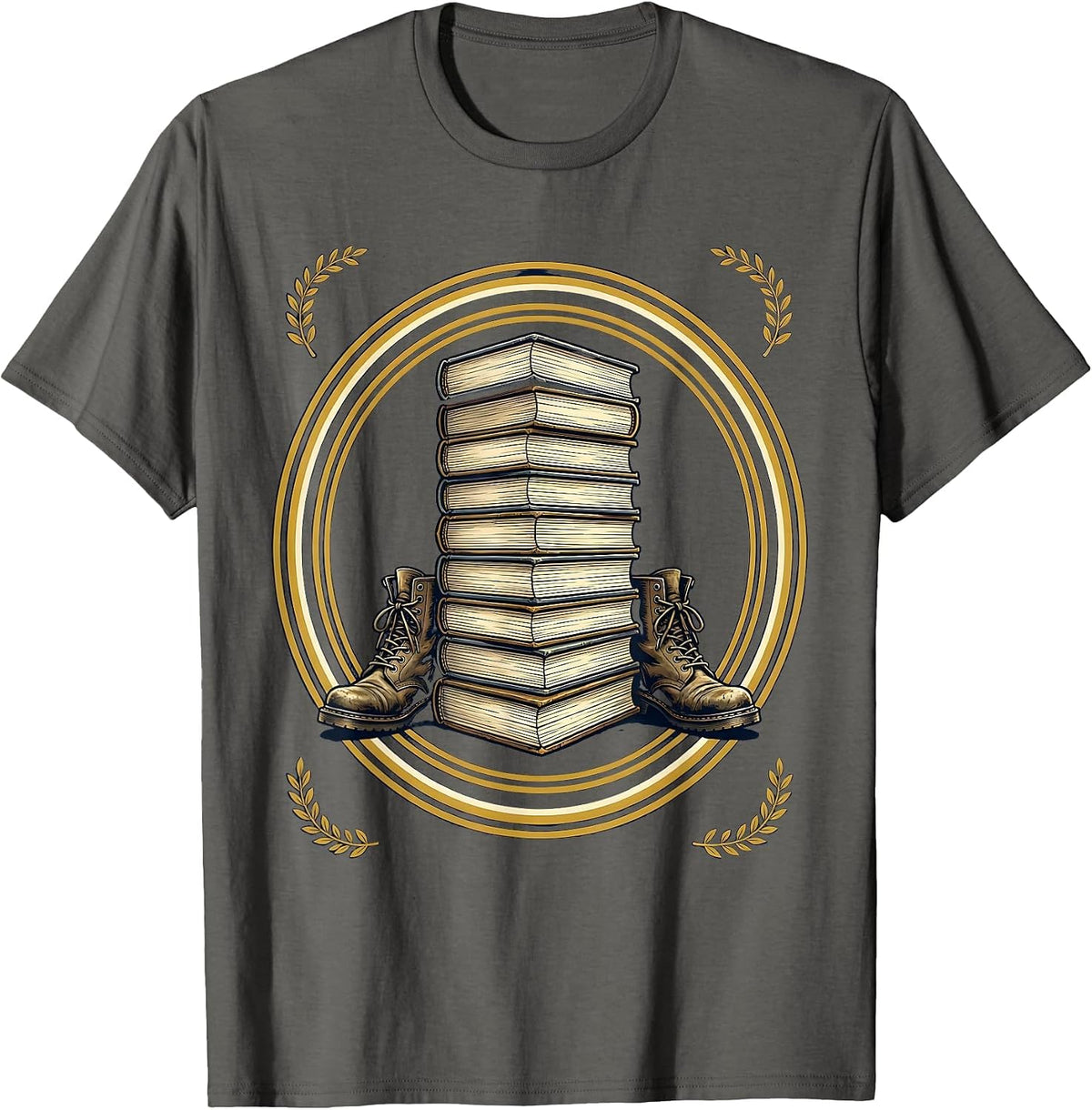 Boots and Books Reading Lover Graphic Design T-Shirt - Asphalt Grey