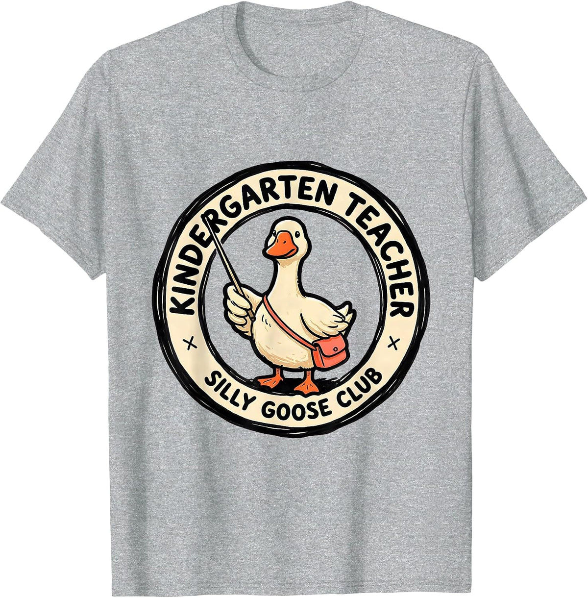 Men's Kindergarten Teacher Silly Goose Club Funny Preschool Back T-Shirt - Heather Grey