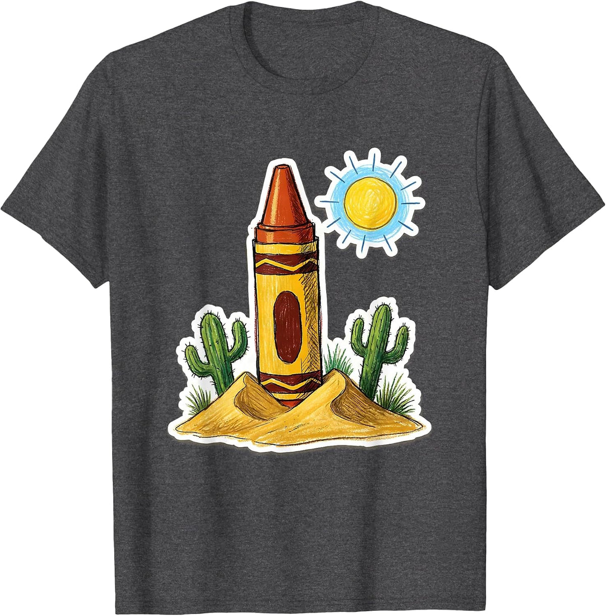 Lone Crayon Desert Illustration Graphic Tee T-Shirt - Dark Heather Grey