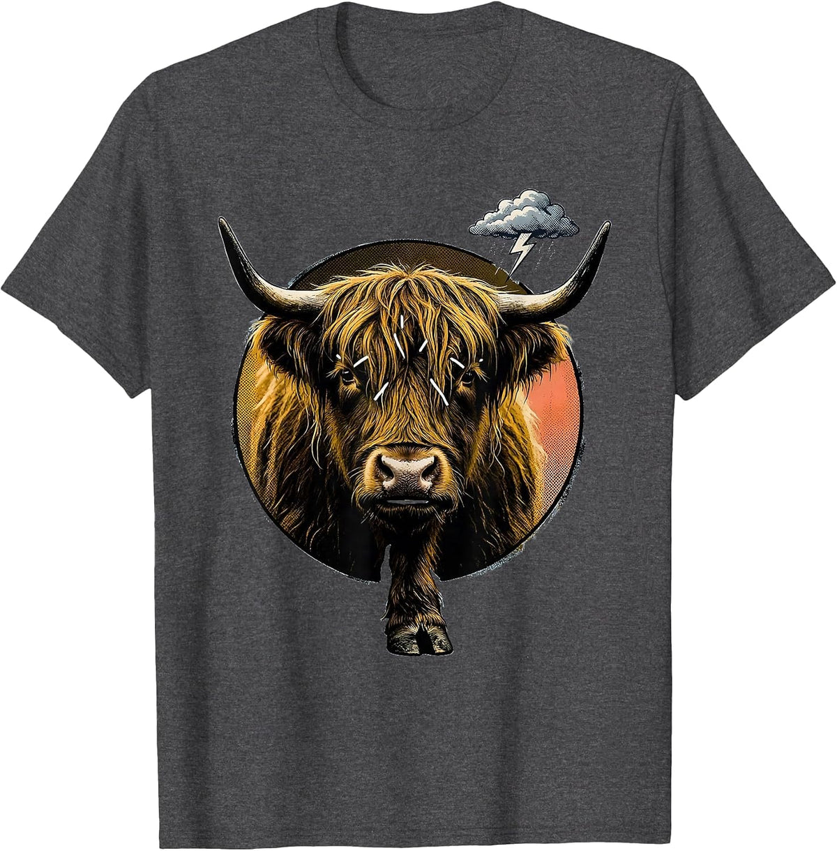 Men's Highland Cow Badge Funny Floral Cow Lover T-Shirt - Dark Heather Grey